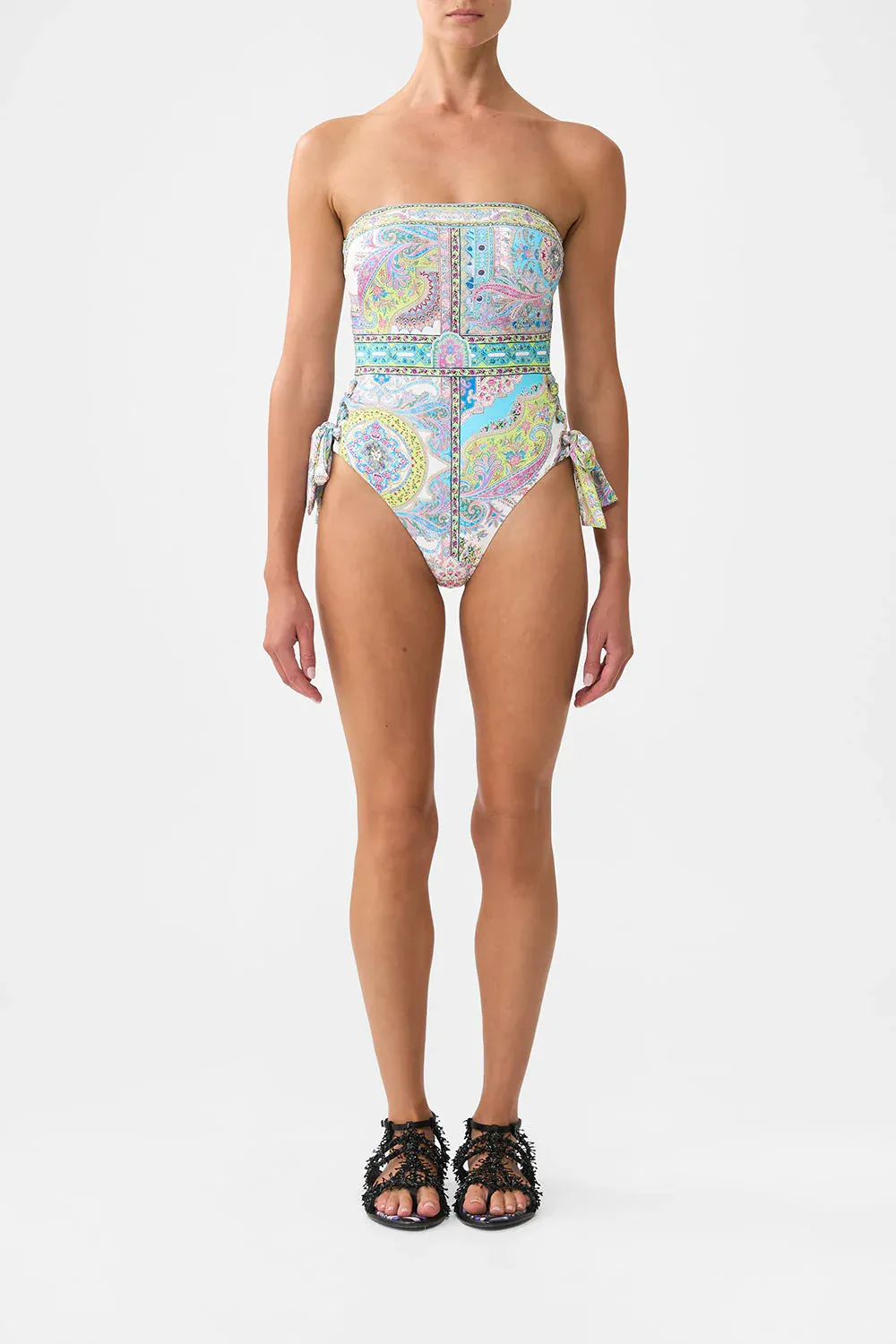 CAMILLA BANDEAU ONE PIECE WITH EYELET TIE SIDES - MAGIC CARPET RIDE