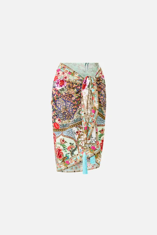 CAMILLA WOVEN SHORT SARONG WITH TASSELS - PATCHWORK PANORAMA