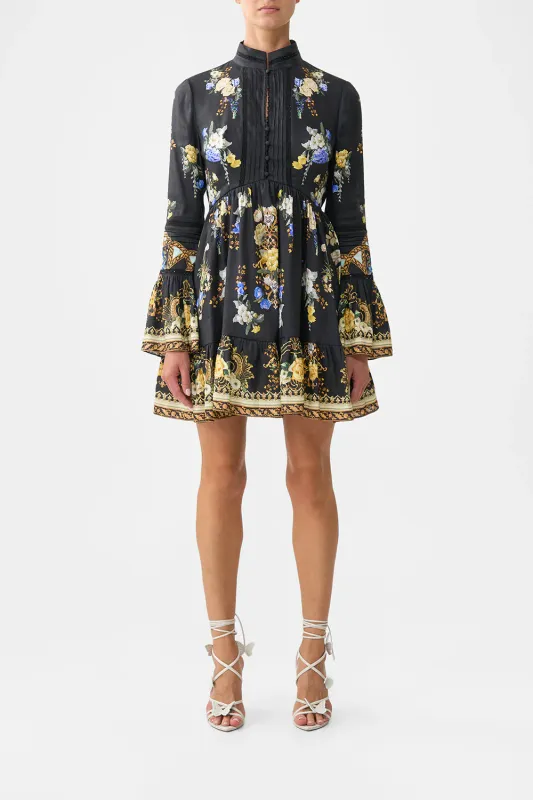 CAMILLA HIGH NECK SHORT DRESS WITH RUFFLE CUFF - OTTOMAN ELEGANCE