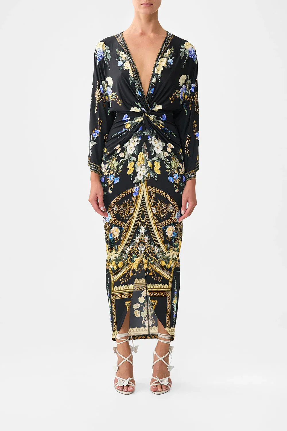 CAMILLA LONG SPLIT FRONT TWIST DRESS - OTTOMAN ELEGANCE