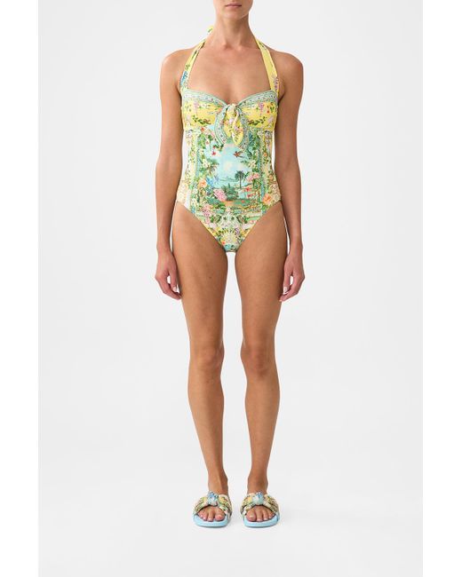 CAMILLA TIE FRONT HALTER ONE PIECE W GATHERED SIDES - TALES OF TOPKAPI PALACE