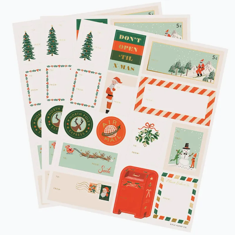 Riffle Paper Pack of 3 Deck the Halls Stickers &amp; Labels