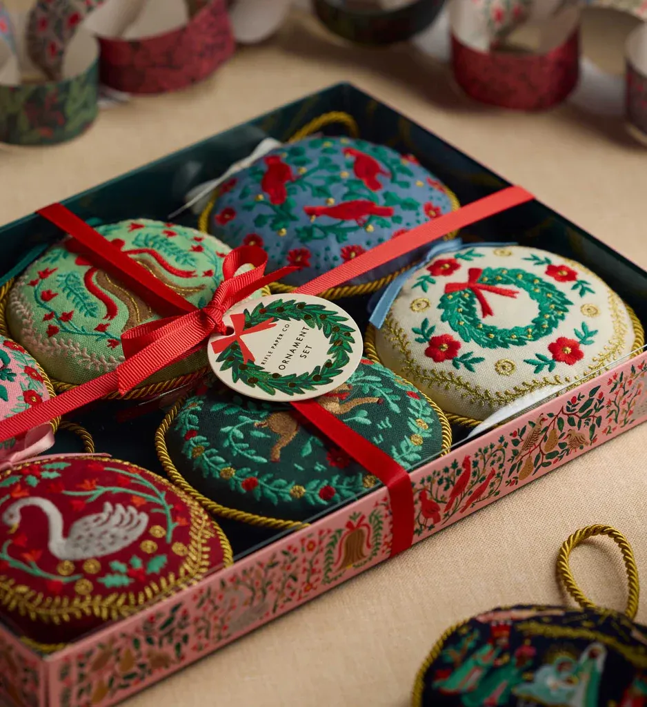 Riffle Paper Christmastide Embroidered Ornament Set of 6