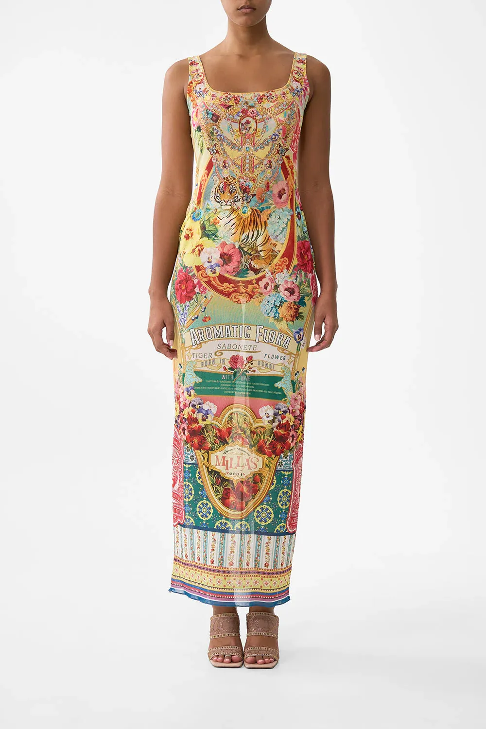 CAMILLA SQUARE NECK LONG DRESS AROMATIC TIGER FLOWER