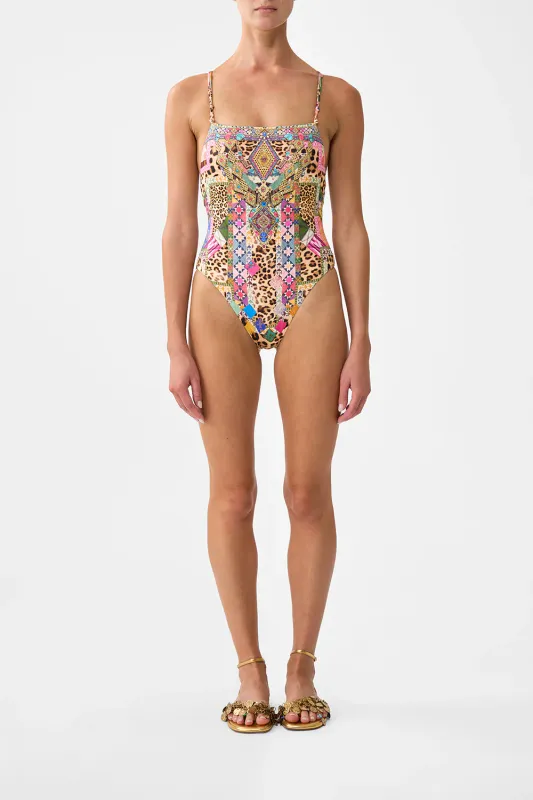 CAMILLA SQUARE NECK DOUBLE STRAP ONE PIECE W BUTTONS - EMBROIDERED EVER AFTER