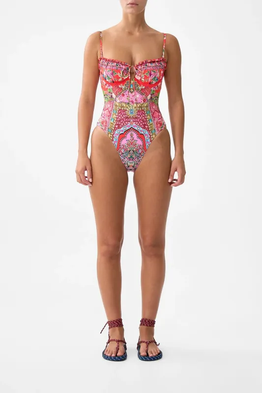 CAMILLA RUCHED CUP UNDERWIRE ONE PIECE W TIE FRONT HEIRLOOM EMPIRE
