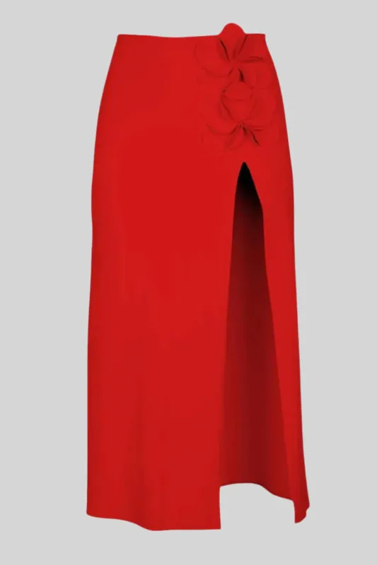 KARLA COLLETTO Tess Long Straight Skirt Cherry Red