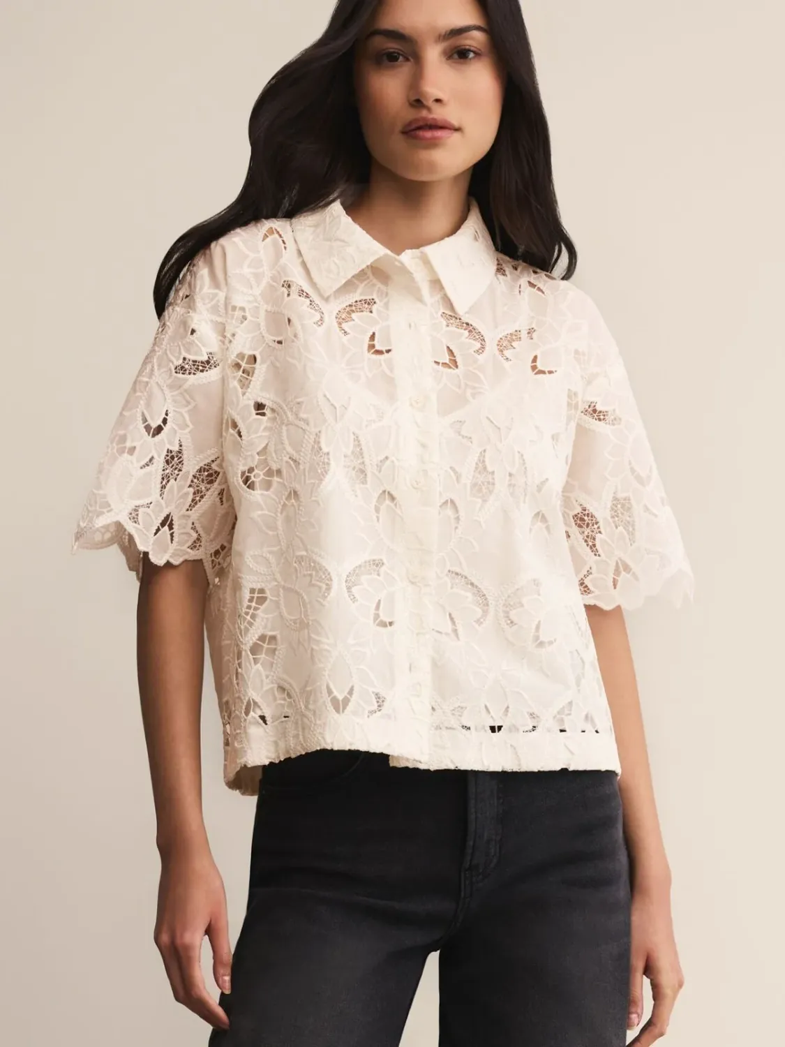 Z Supply Midnight Lace Top Cloud