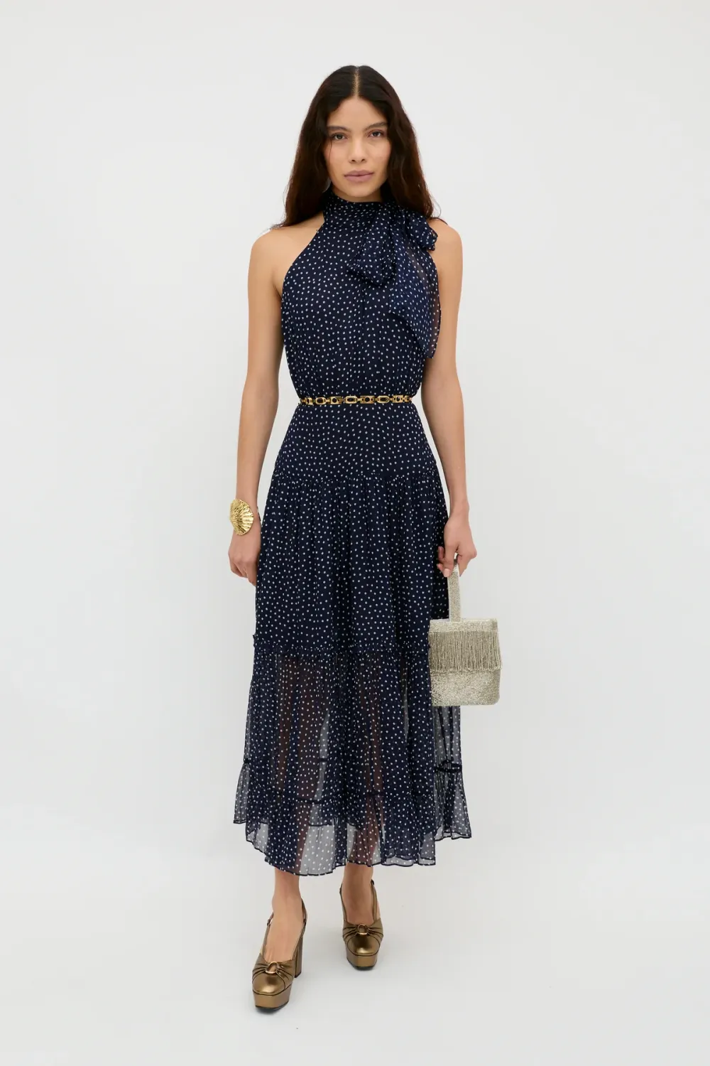 Rixo Abi Dress Mini Polka Dot Navy