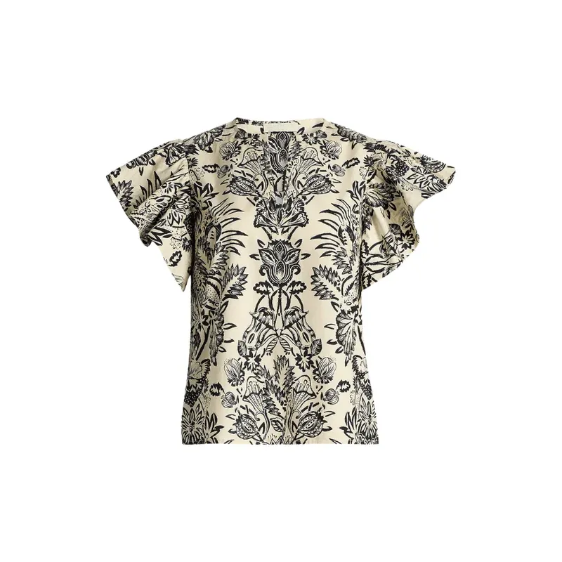 Ulla Johnson Severine Flutter Sleeve Top IVORY FLORA