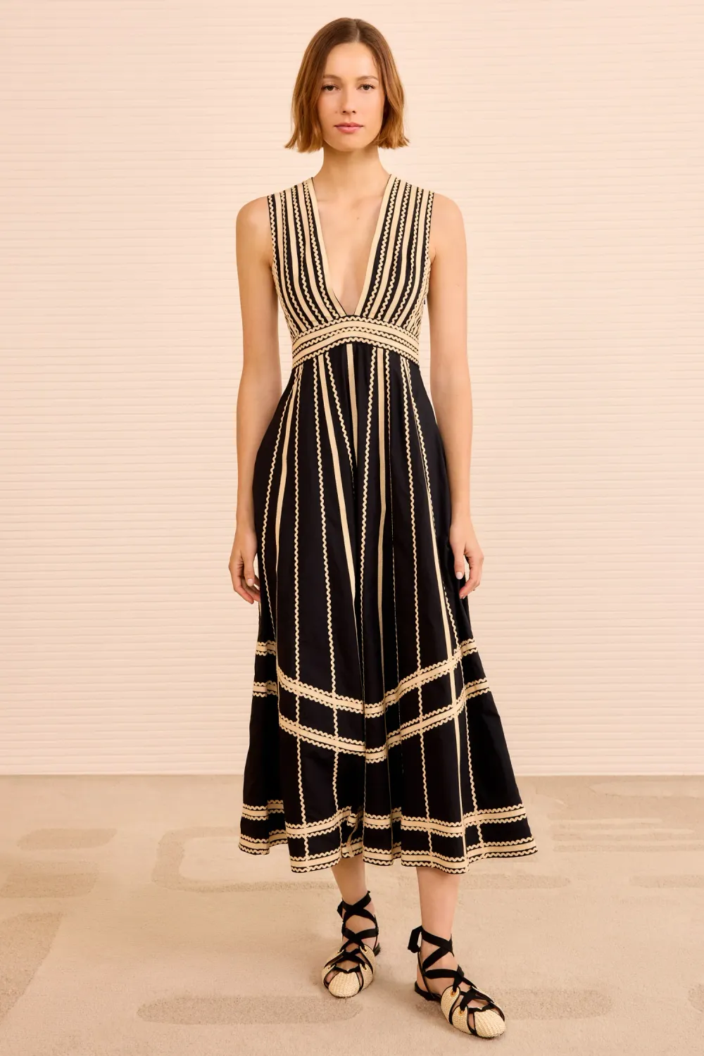 Ulla Johnson Palermo Deep V Midi Dress NOIR