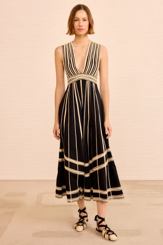 Ulla Johnson Palermo Deep V Midi Dress NOIR