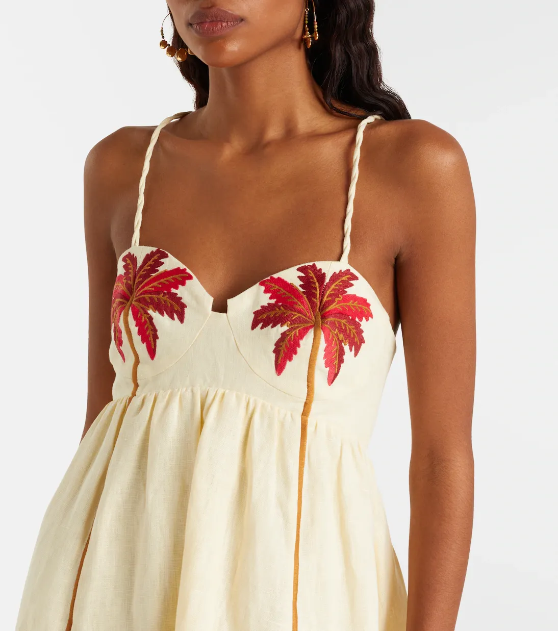 FARM RIO COCONUT TREE EMBROIDERED MINI DRESS