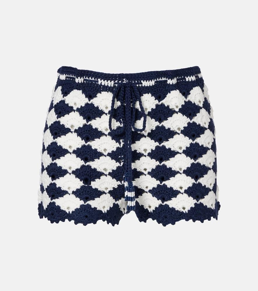FARM RIO WHITE AND BLUE CROCHET MINI SHORTS