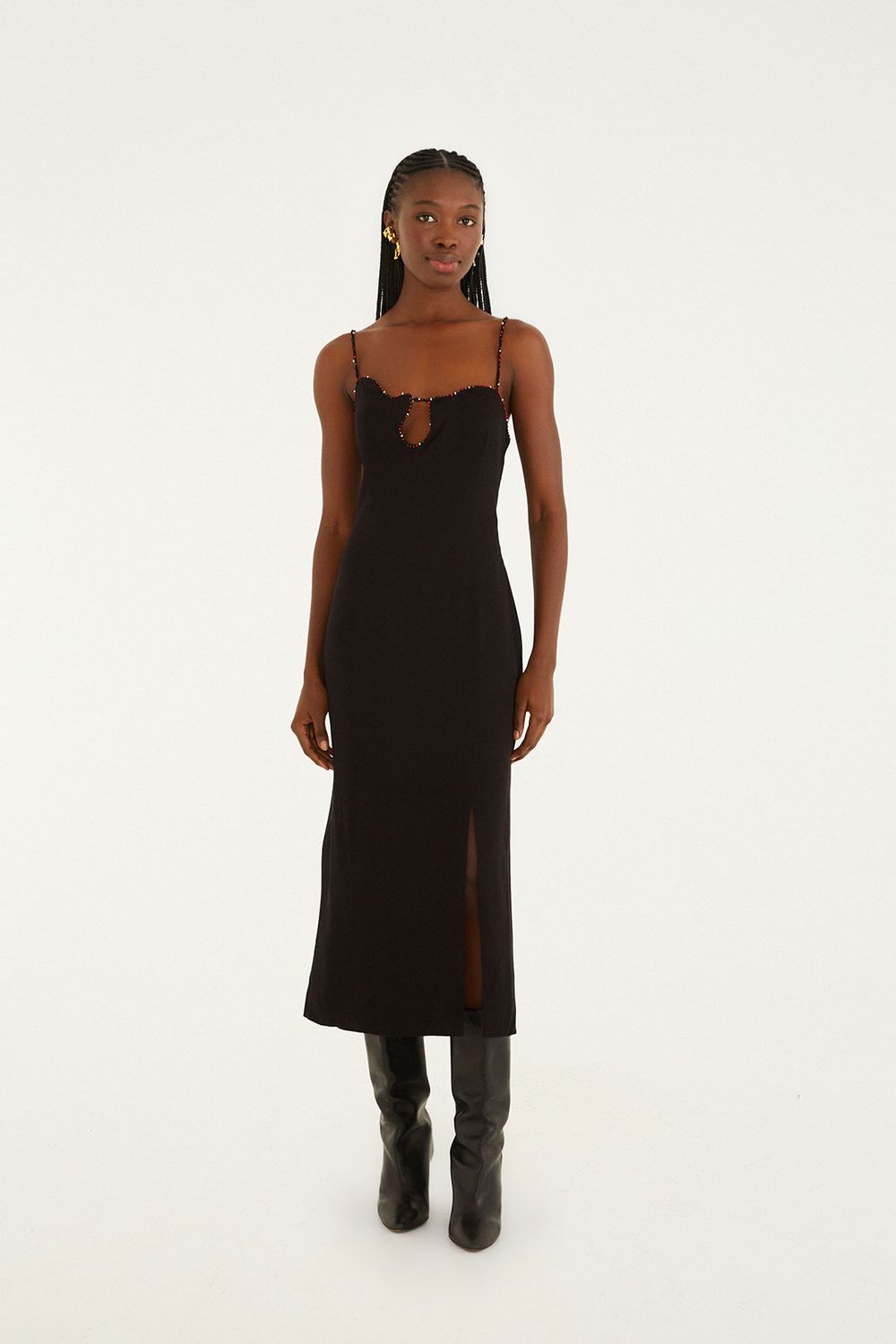 FARM RIO BLACK SLEEVELESS MIDI DRESS
