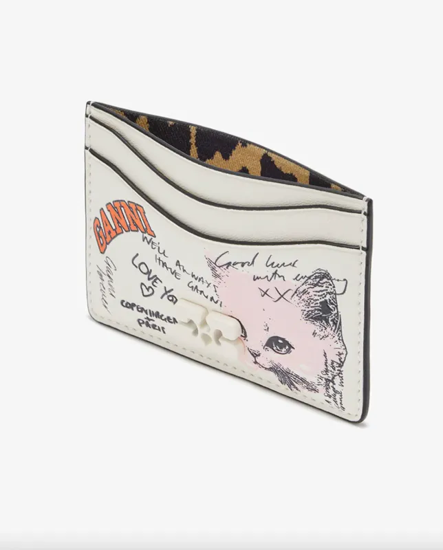 GANNI CARD HOLDER CAT SIGNATURE EGRET