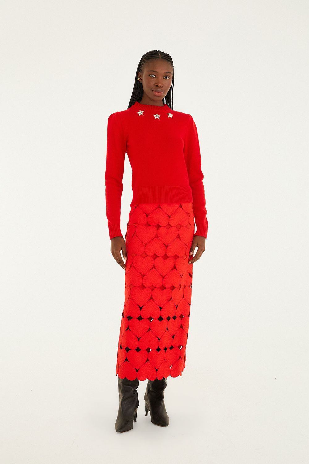 FARM RIO RED HEARTS MIDI SKIRT