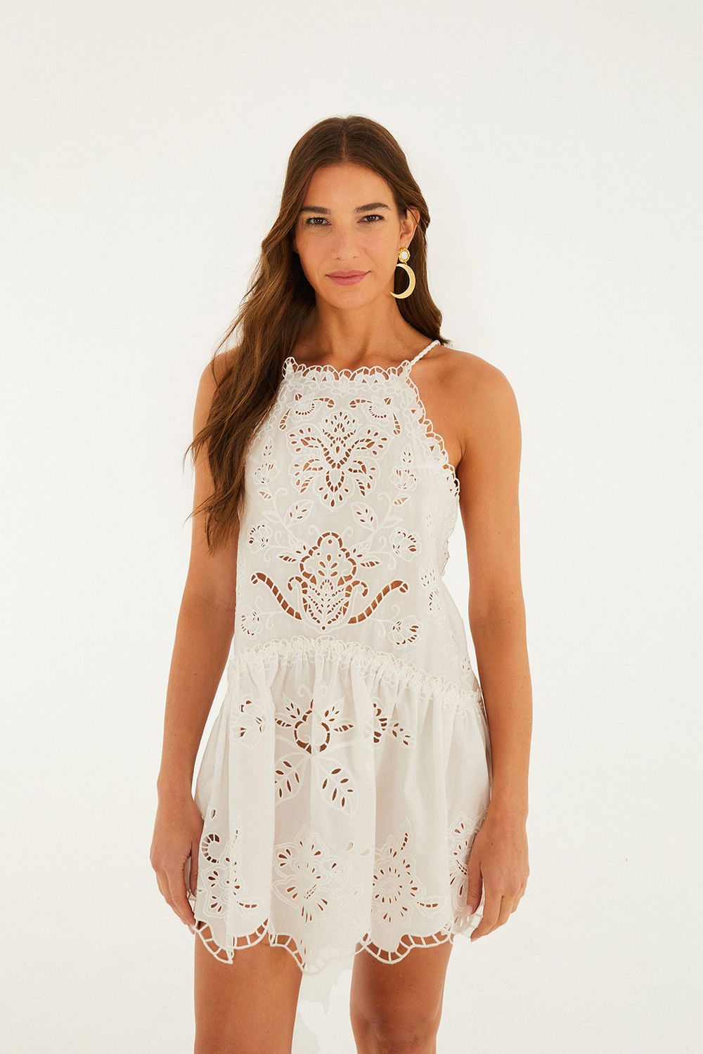 FARM RIO WHITE RICHILIEU MINI DRESS
