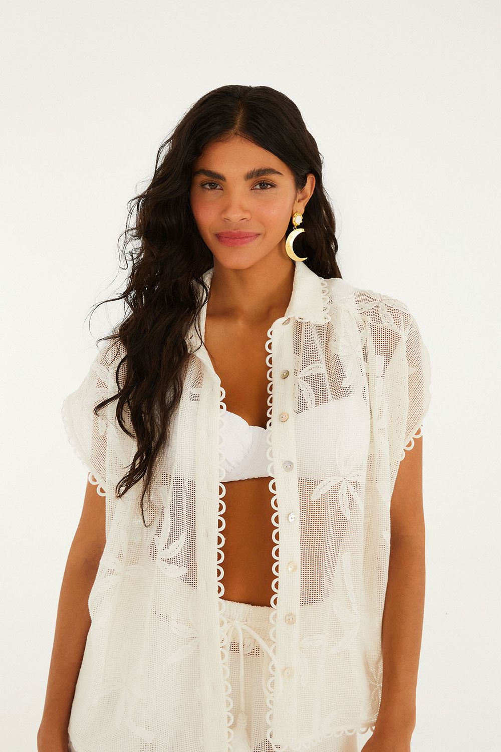 FARM RIO WHITE PALM TREES SHIRT