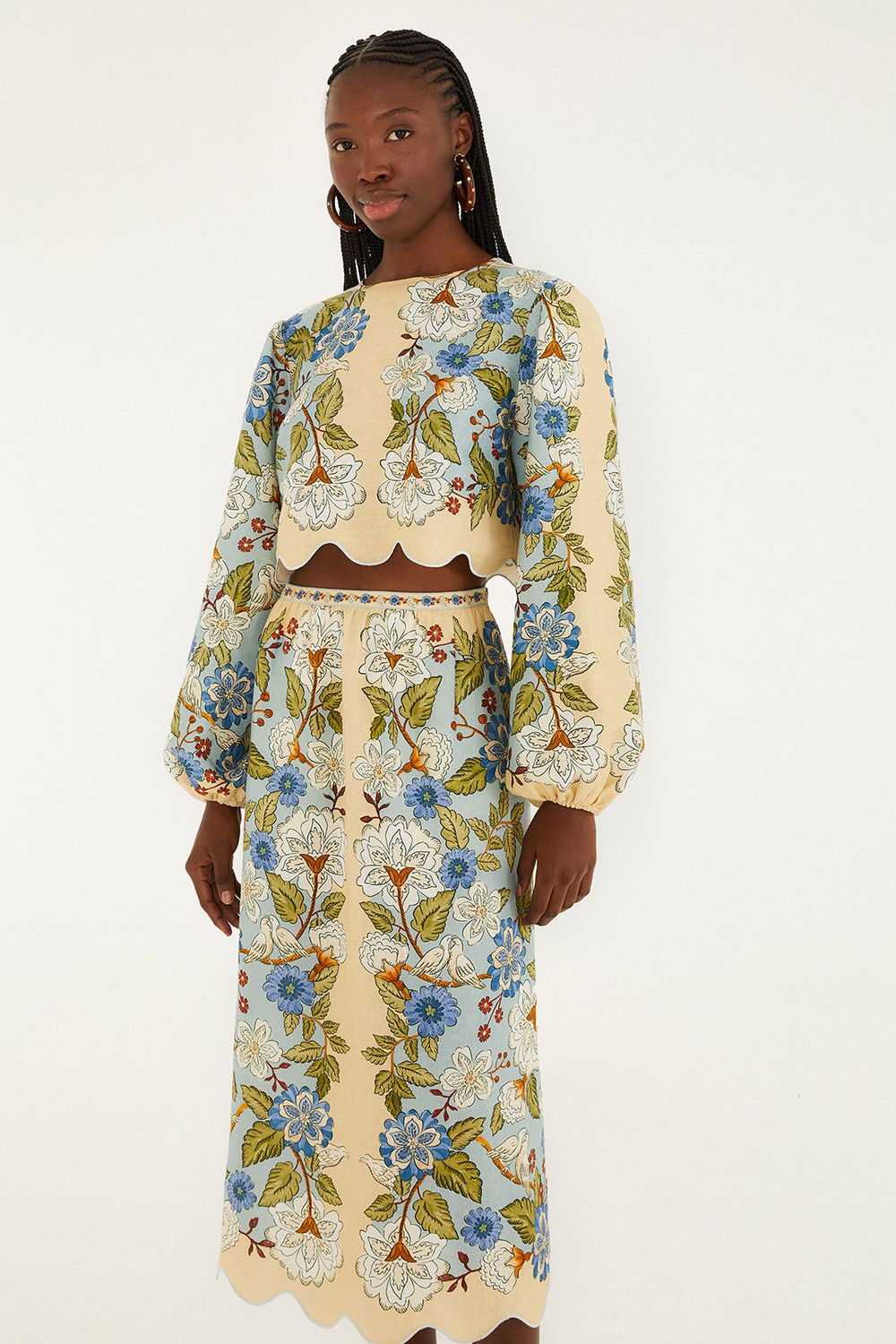 FARM RIO GARDEN SCARF BLUE LONG SLEEVE BLOUSE