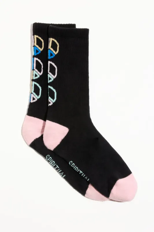 Spiritual Gangster peace emblem crew sock black/pink dunes
