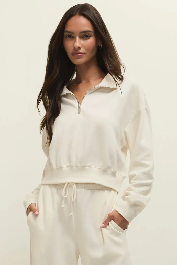 Z Supply Downtown Half Zip Sweatshirt Cloud