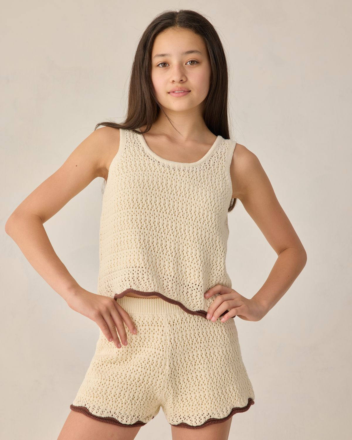 RYLEE &amp; CRU TEEN CROCHET TANK SET NATURAL