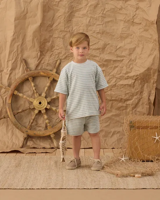 RYLEE &amp; CRU TERRY RELAXED TEE SEAFOAM STRIPE