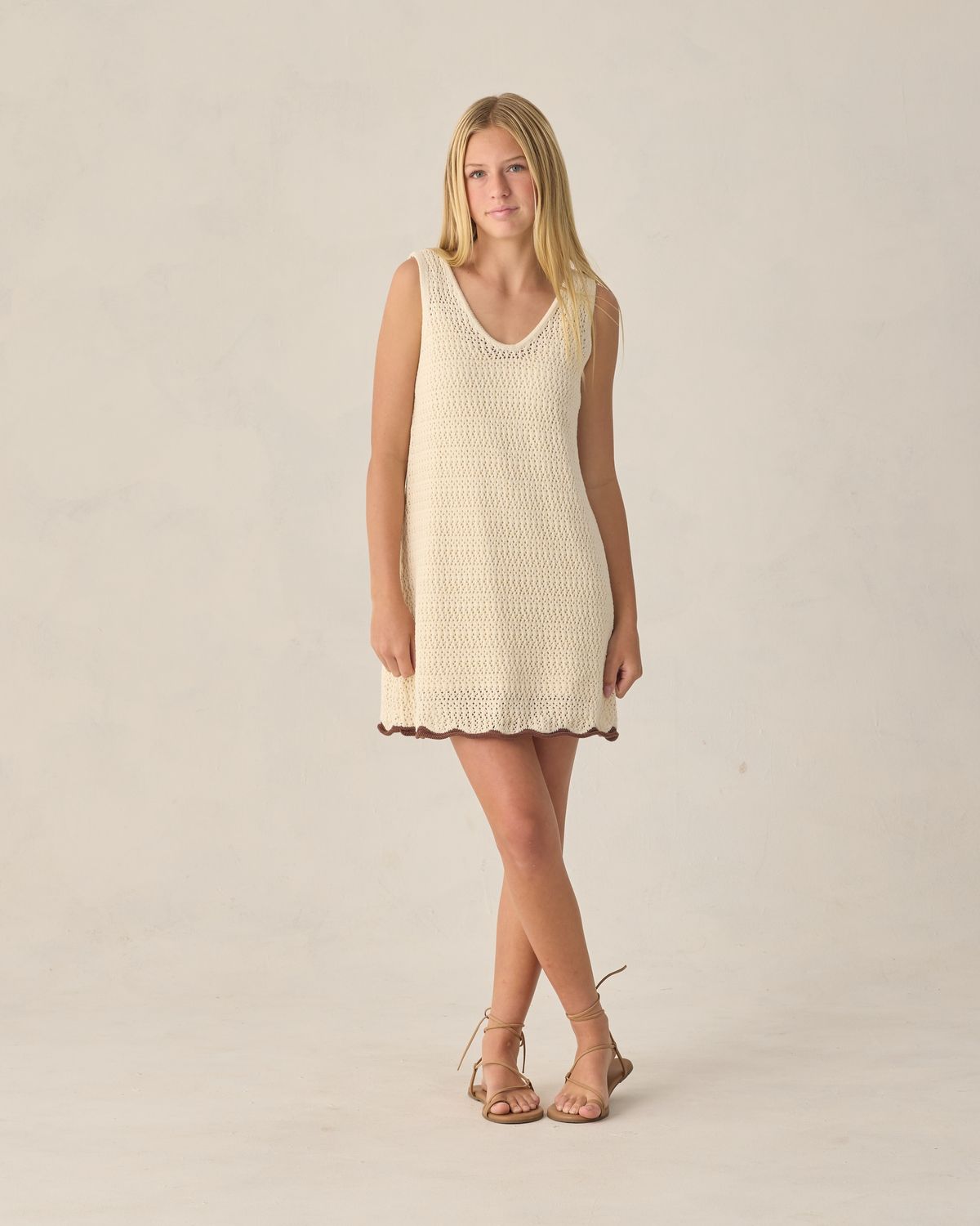 RYLEE &amp; CRU TEEN CROCHET TANK MINI DRESS NATURAL
