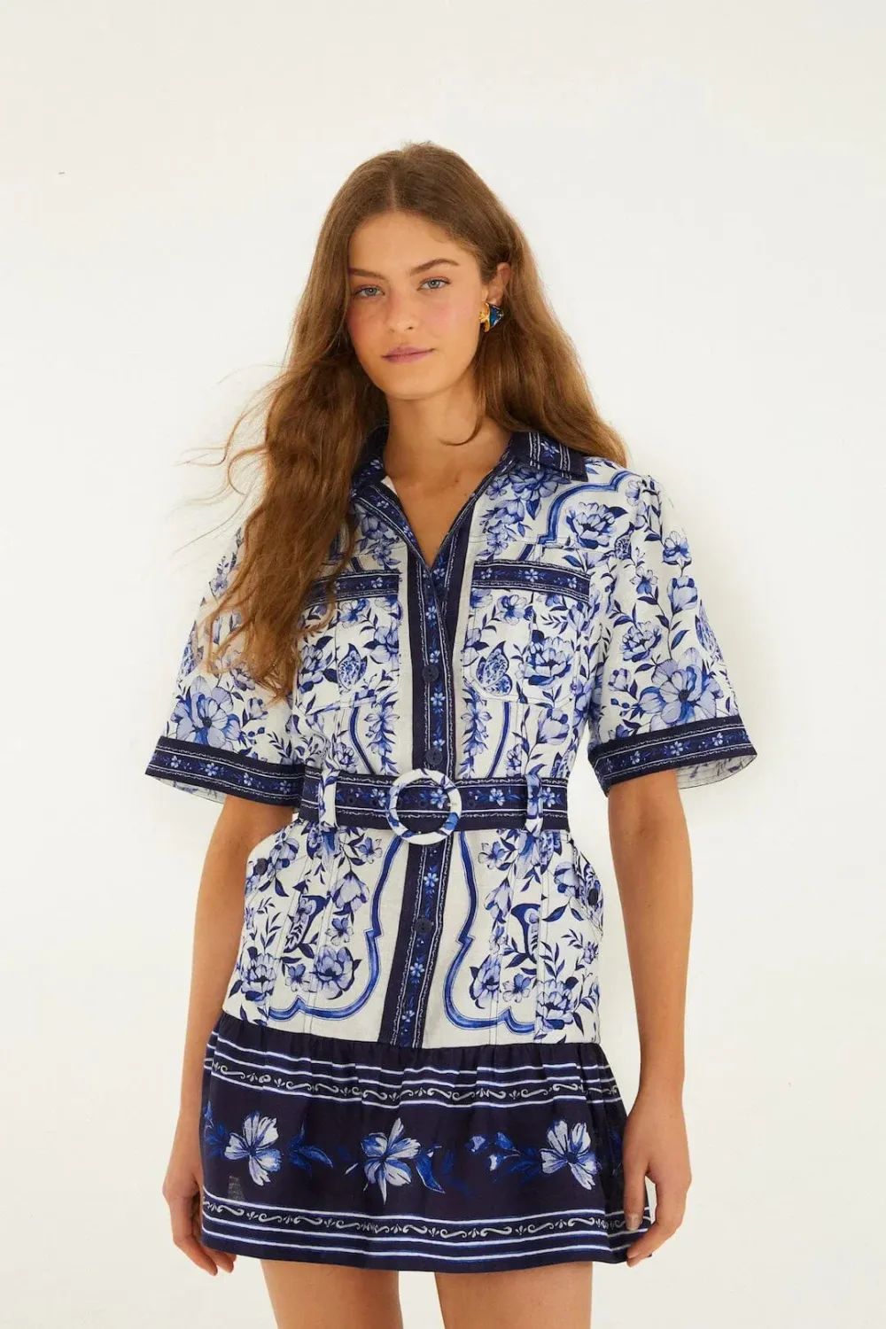 FARM RIO PORCELAIN GARDEN OFF-WHITE MINI DRESS