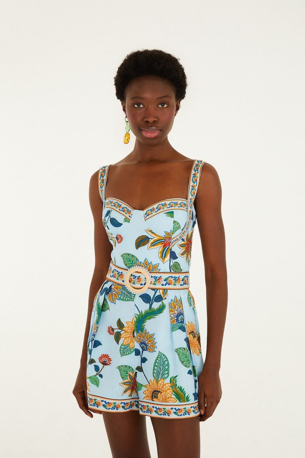 FARM RIO FLORAL DELHI LIGHT BLUE ROMPER