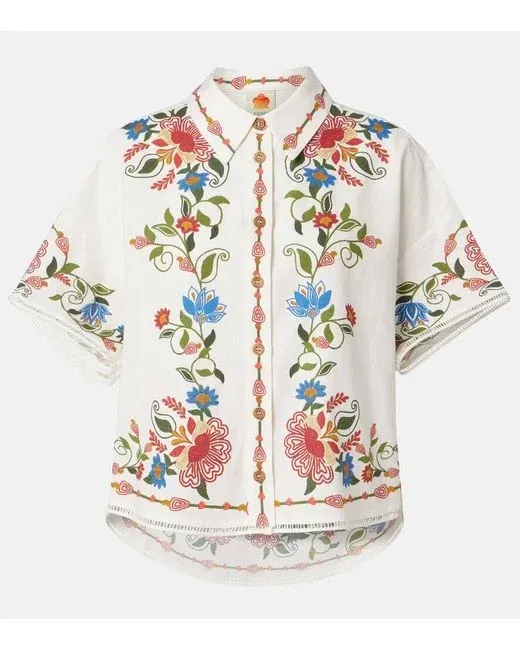 FARM RIO STITCHED GARDEN OFF-WHITE BLOUSE