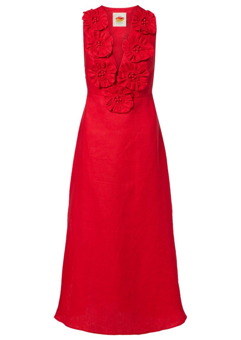 FARM RIO RED SLEEVELESS MIDI DRESS