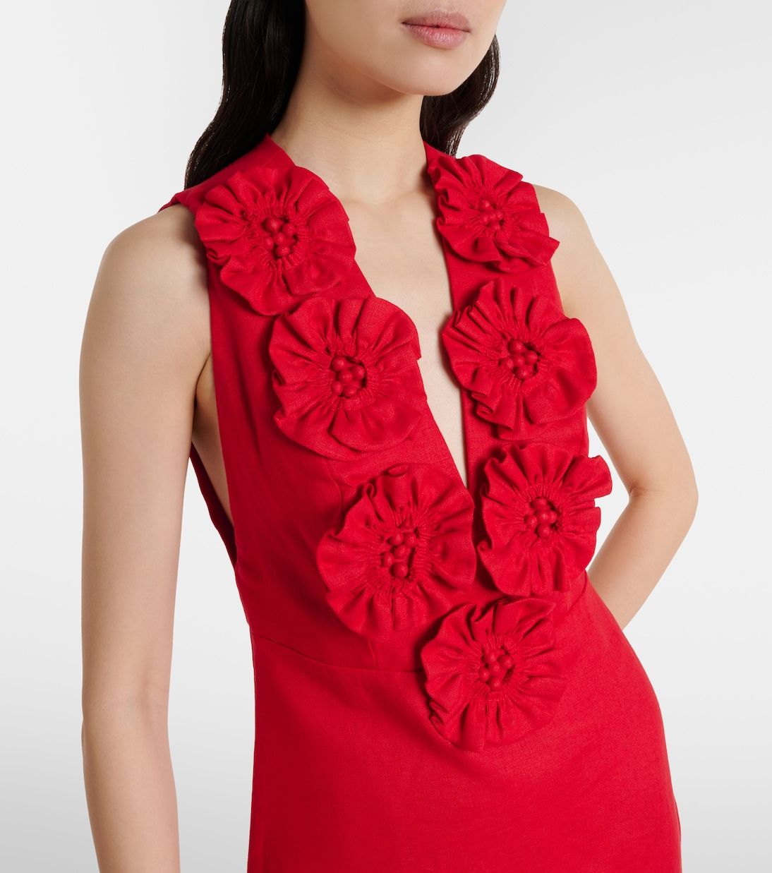 FARM RIO RED SLEEVELESS MIDI DRESS