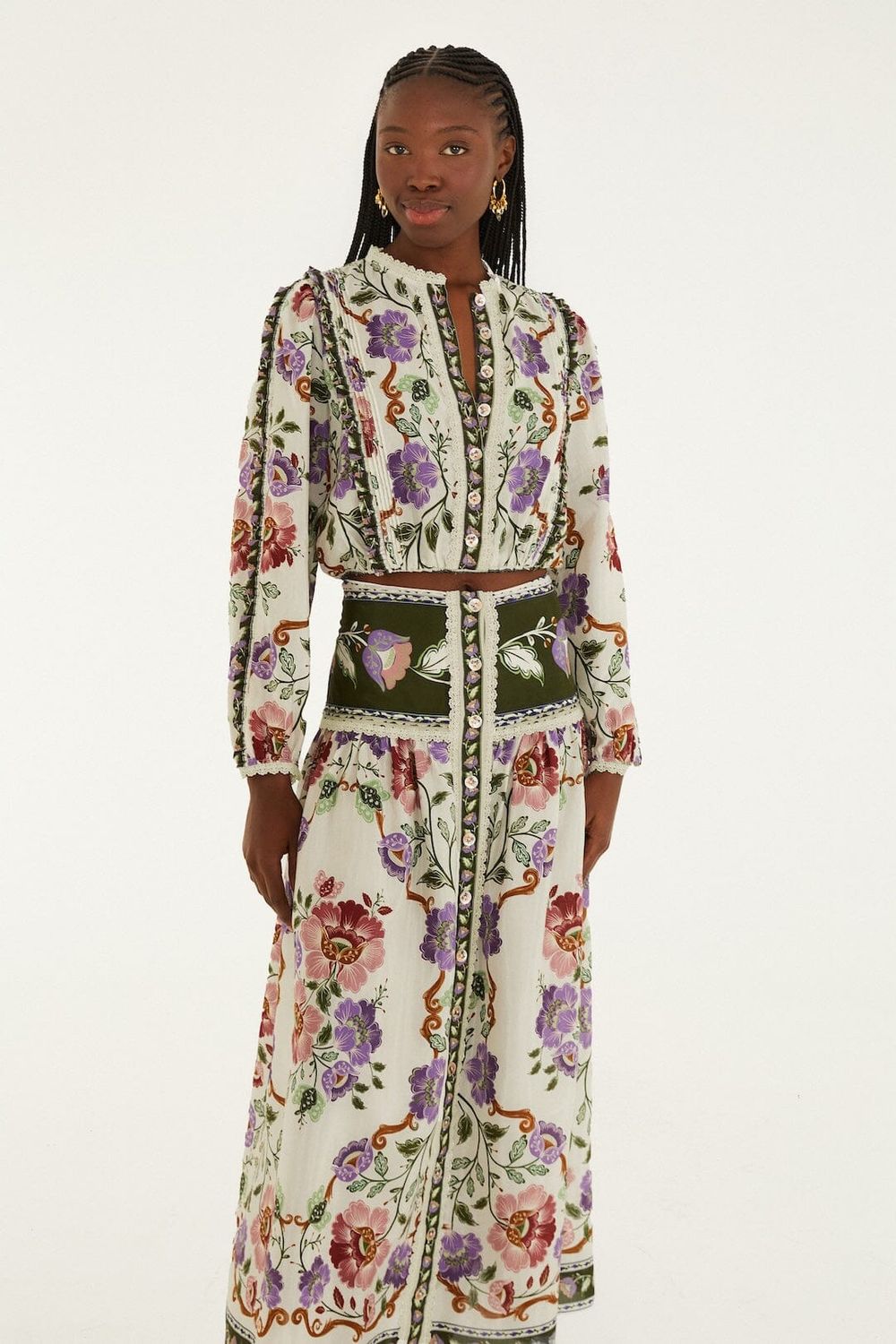 FARM RIO ROCOCO FLOWERS CREAM LONG SLEEVE BLOUSE