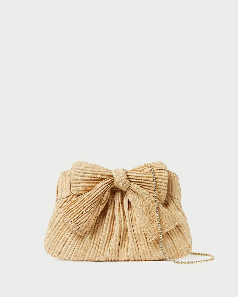LOEFFLER RANDALL RAYNE PLEATED BOW CLUTCH Natural