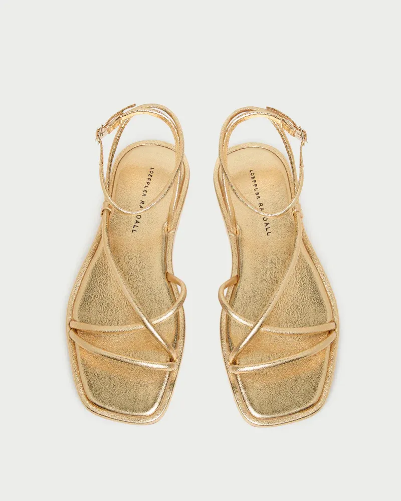 LOEFFLER RANDALL NOOR STRAPPY ANKLE WRAP FLAT SANDAL Champagne