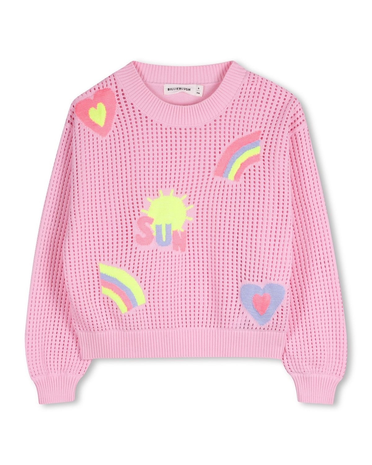 BILLIE BLUSH EMBROIDERED OPEN KNIT SWEATER