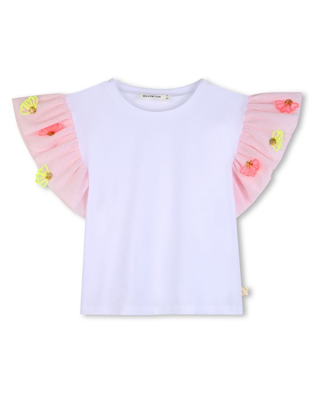 BILLIE BLUSH CEREMONY SS TSHIRT W MESH EMBROIDERED SLEEVES