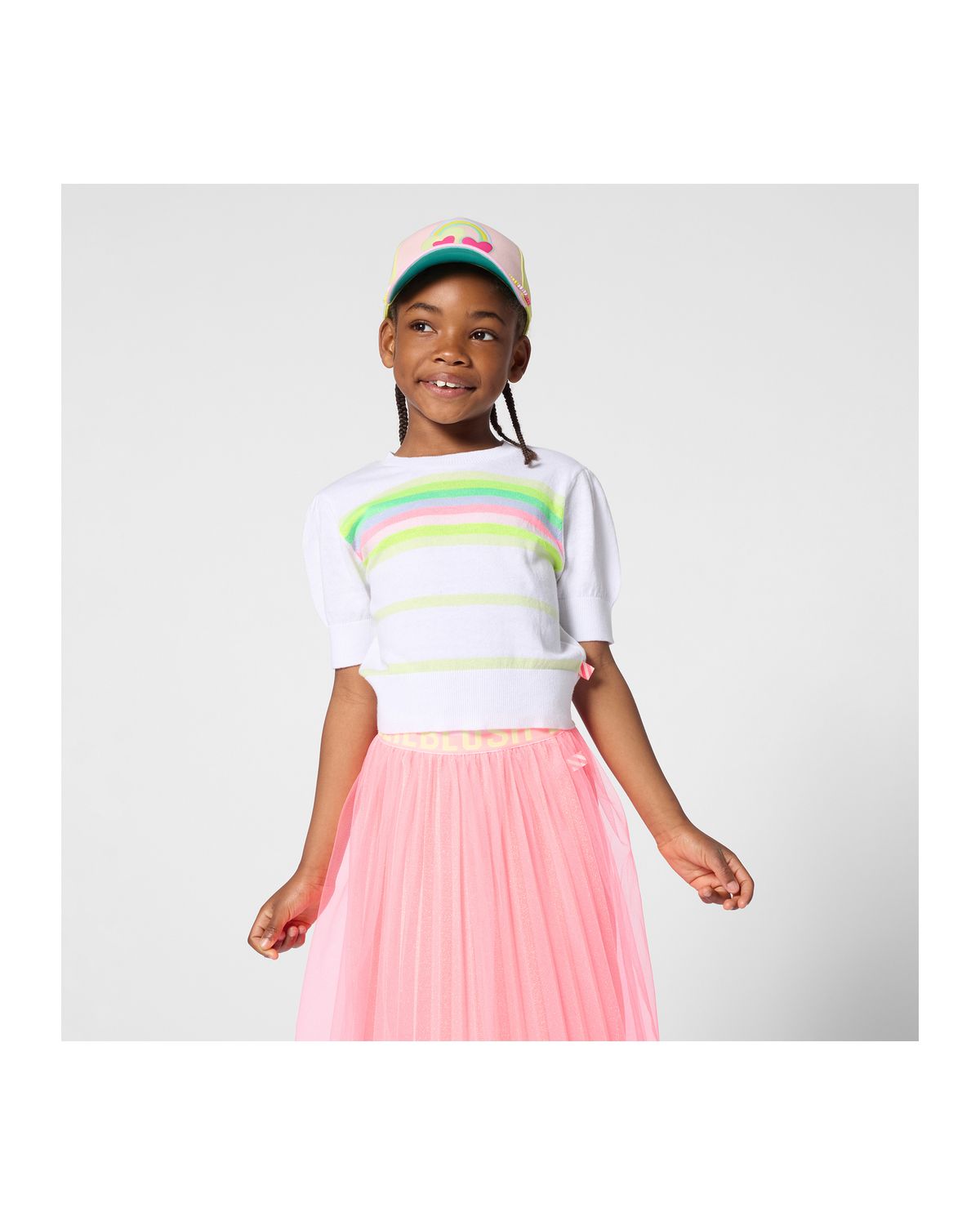 BILLIE BLUSH STRIPED KNIT SS SWEATER