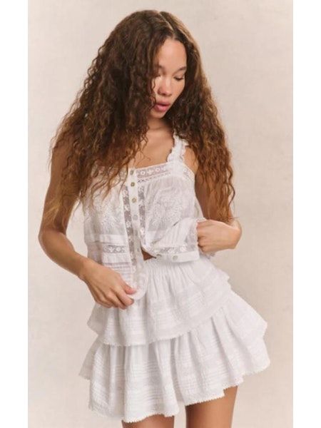 LOVE SHACK FANCY RUFFLE MINI SKIRT BRIGHT WHITE
