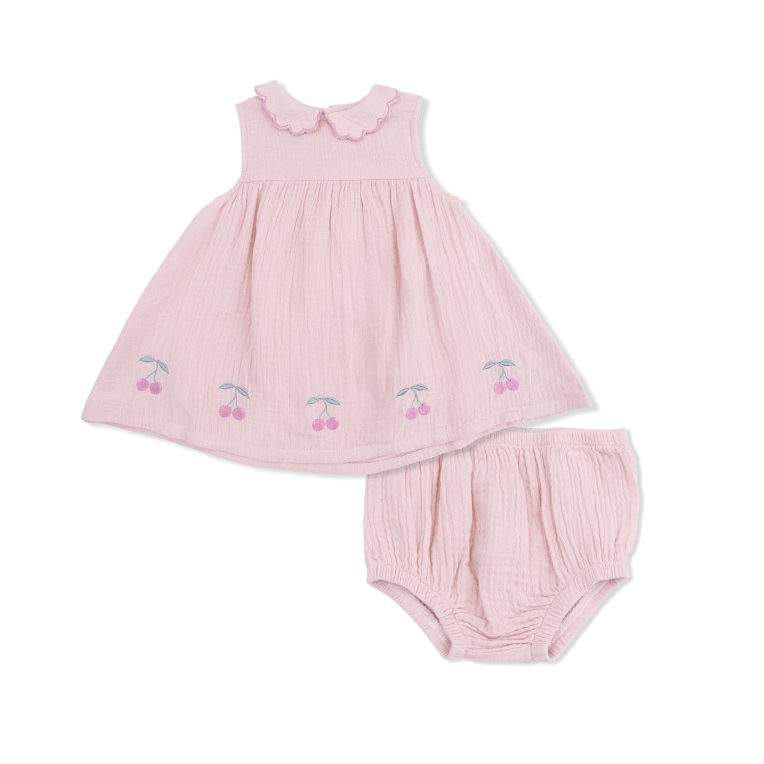 Angel Dear Solid Muslin Lotus - Petal Collar Dress Set