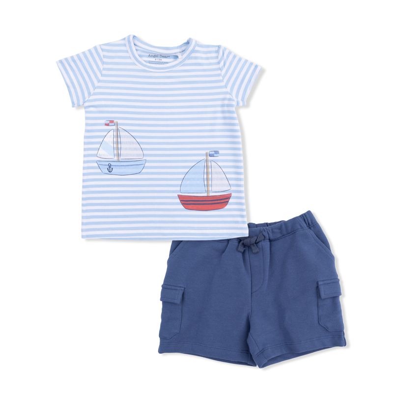 Angel Dear Bubbly Sailboat Stripe - Crew Neck Tee with Cargo Short