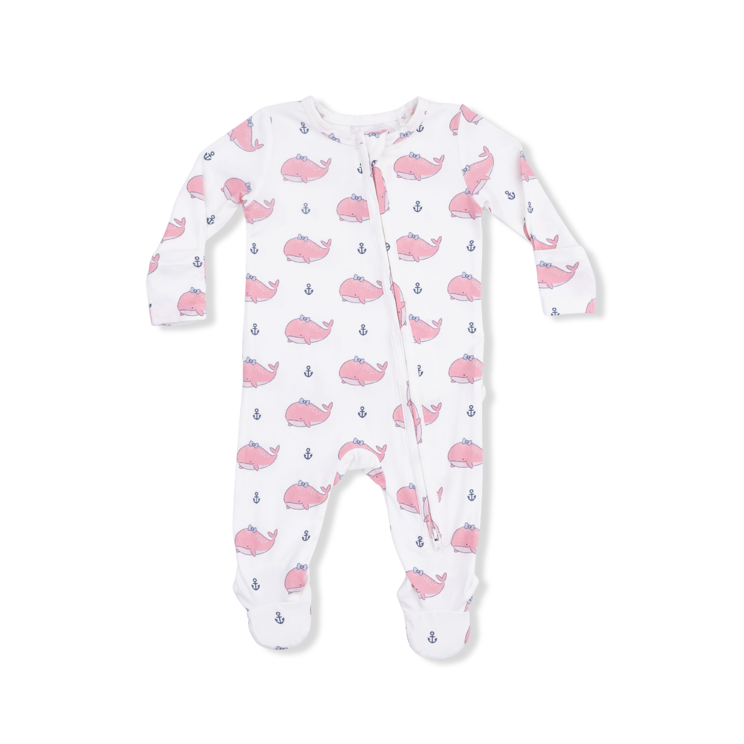 Angel Dear Bubbly Whale with Bow  Pink - 2 Way Ruffle Back Zipper Footie