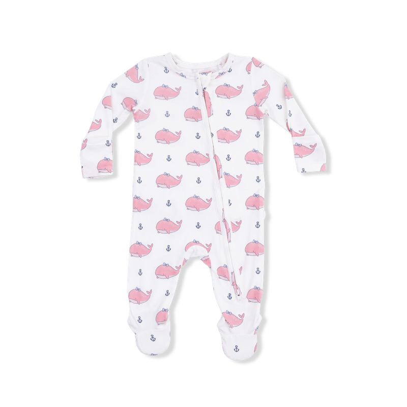 Angel Dear Bubbly Whale with Bow  Pink - 2 Way Ruffle Back Zipper Footie