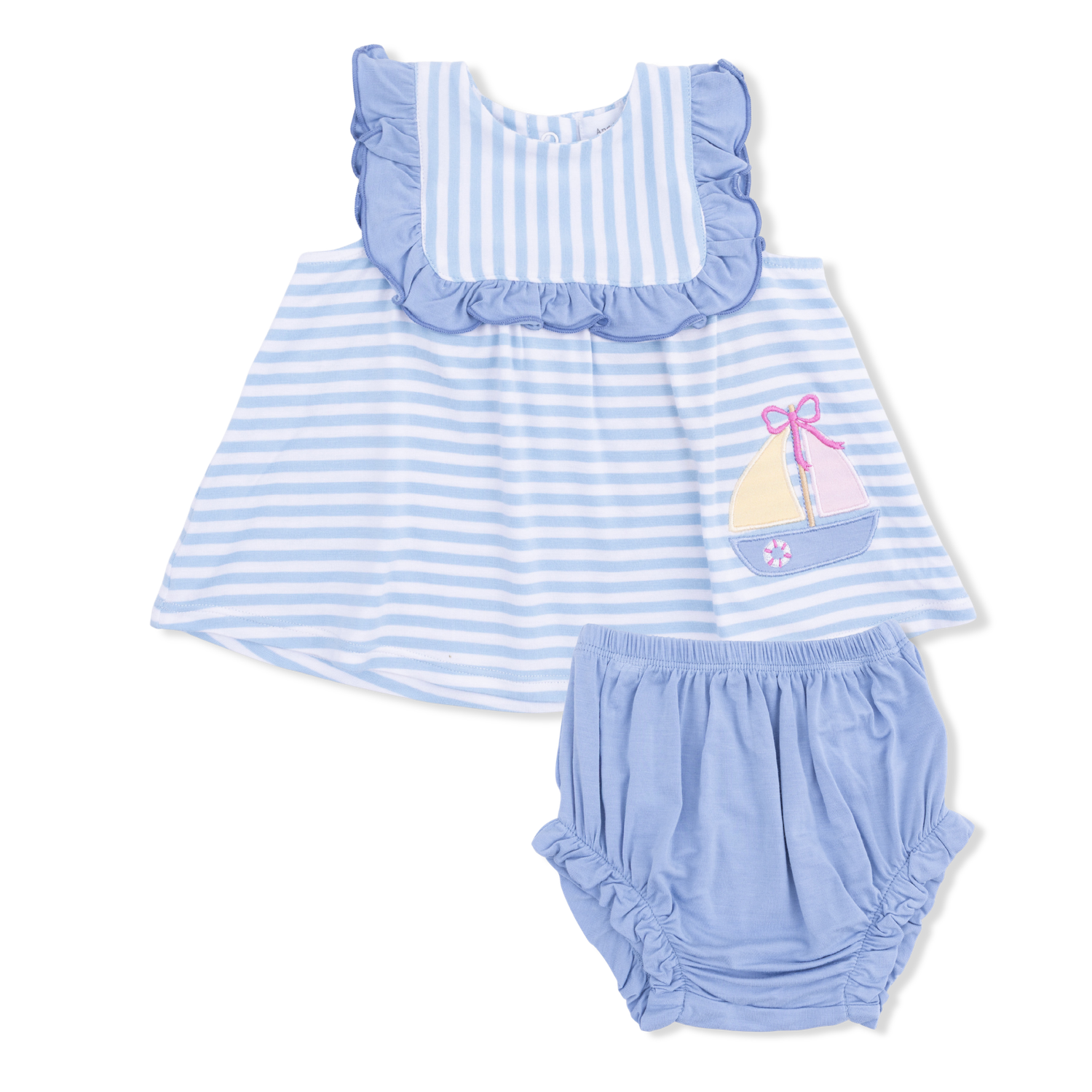Angel Dear Bubbly Sailboat Stripe - Ruffle Top and Bloomer