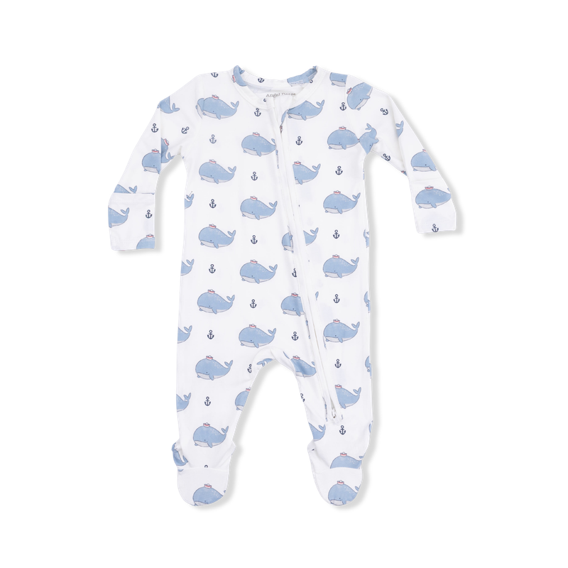 Angel Dear Bubbly Sailor Whales Blue - 2 Way Zipper Footie