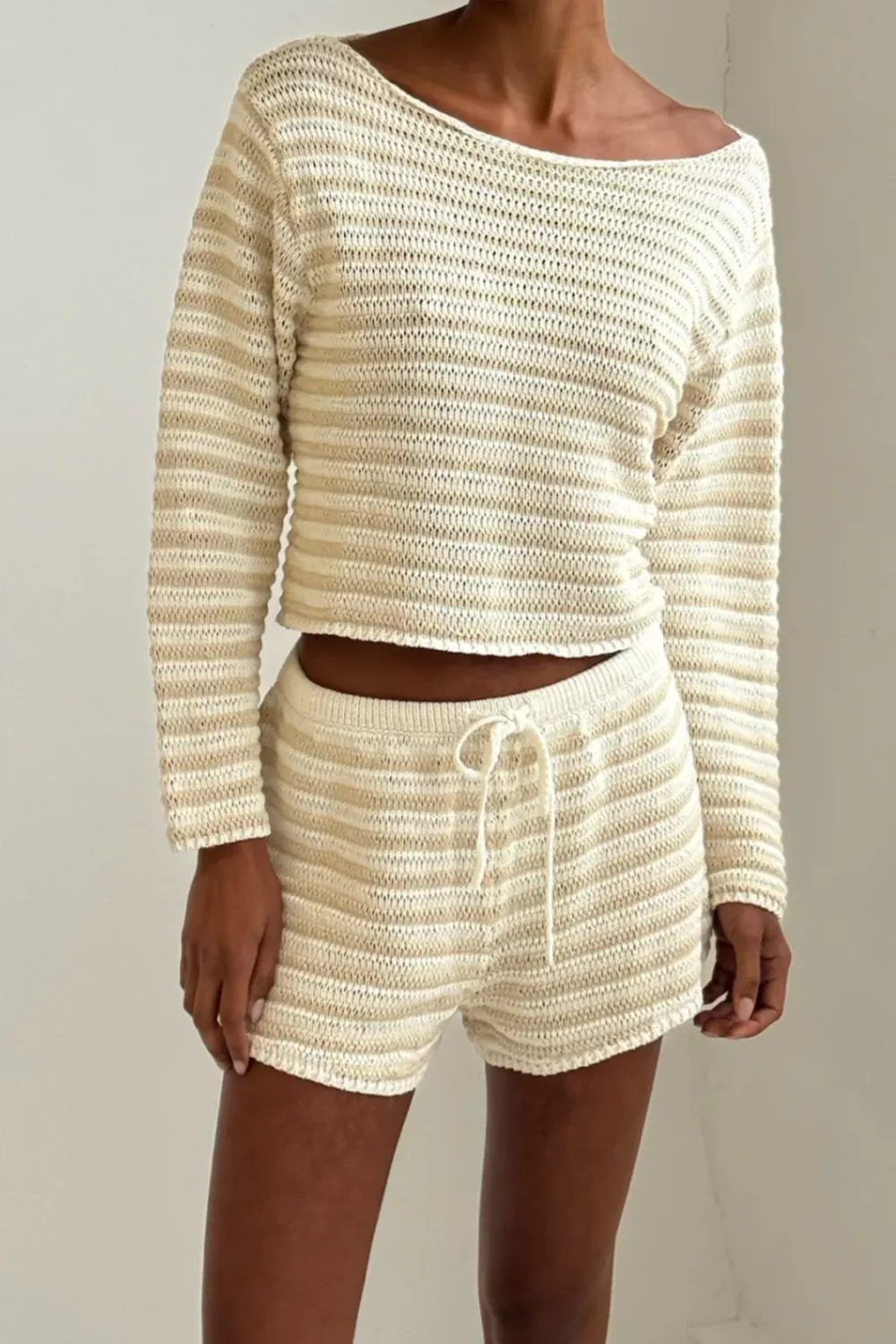 Zulu &amp; Zephyr Cotton Lattice Knit Top Natural Stripe