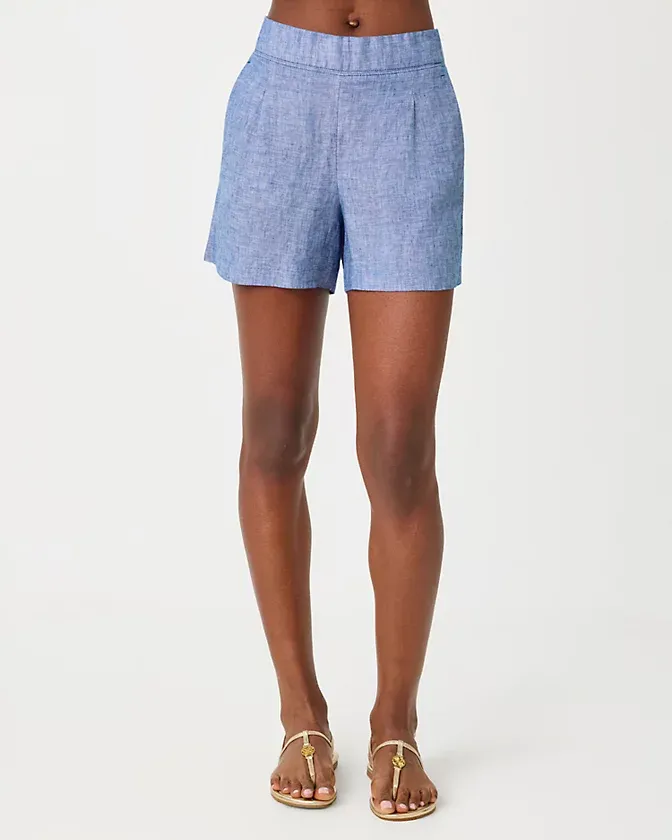 Lilly Pulitzer Captina Linen Short Starlight Navy X Resort White