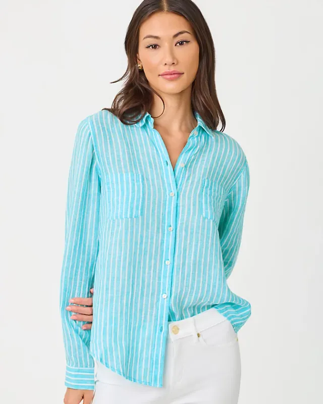 Lilly Pulitzer Sea View Button Down Capri Blue Saint Tropez Stripe